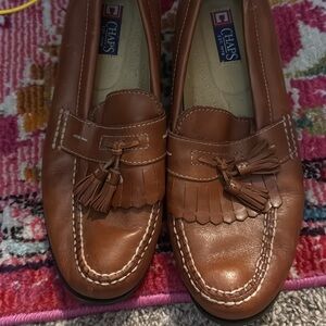 Chaps Brown Leather Loafers with Tassels